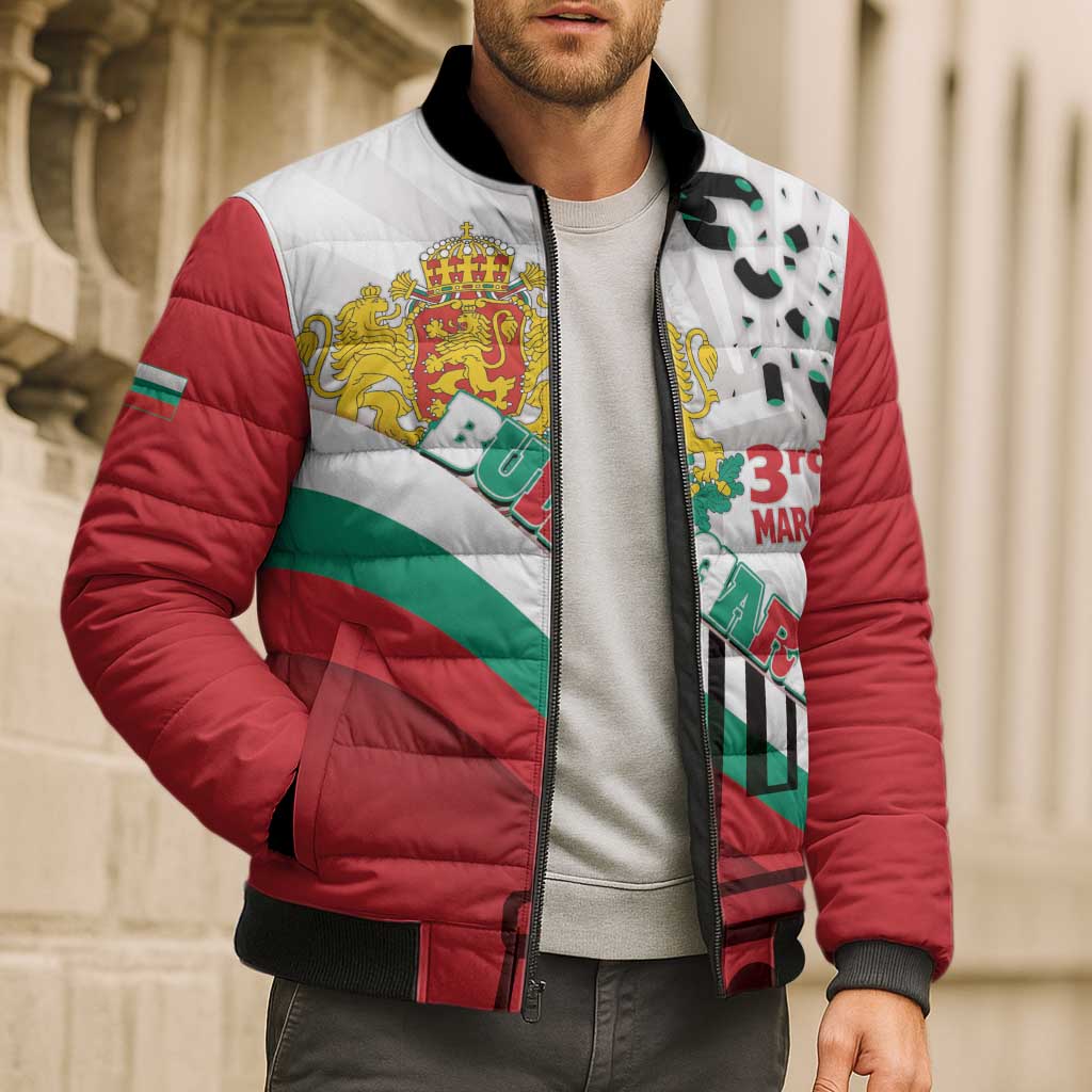 Personalized Bulgaria Liberation Day Bomber Puffer Jacket Happy 3rd March Shipka Monument Curve Flag