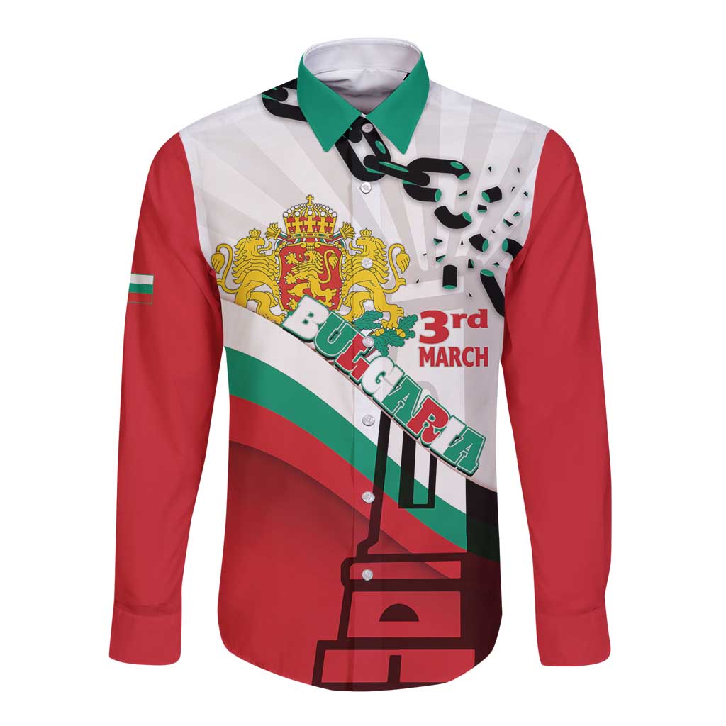 Personalized Bulgaria Liberation Day Long Sleeve Button Shirt Happy 3rd March Shipka Monument Curve Flag