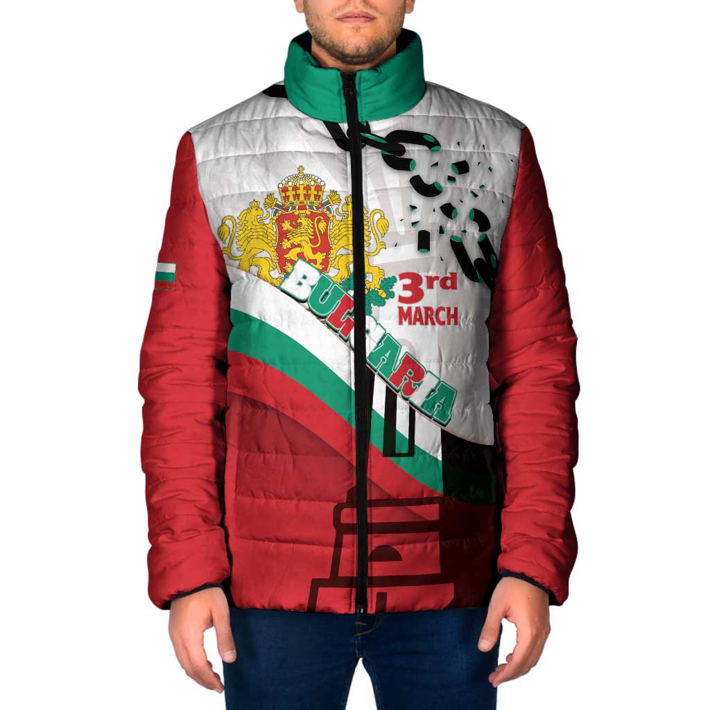 Personalized Bulgaria Liberation Day Padded Jacket Happy 3rd March Shipka Monument Curve Flag