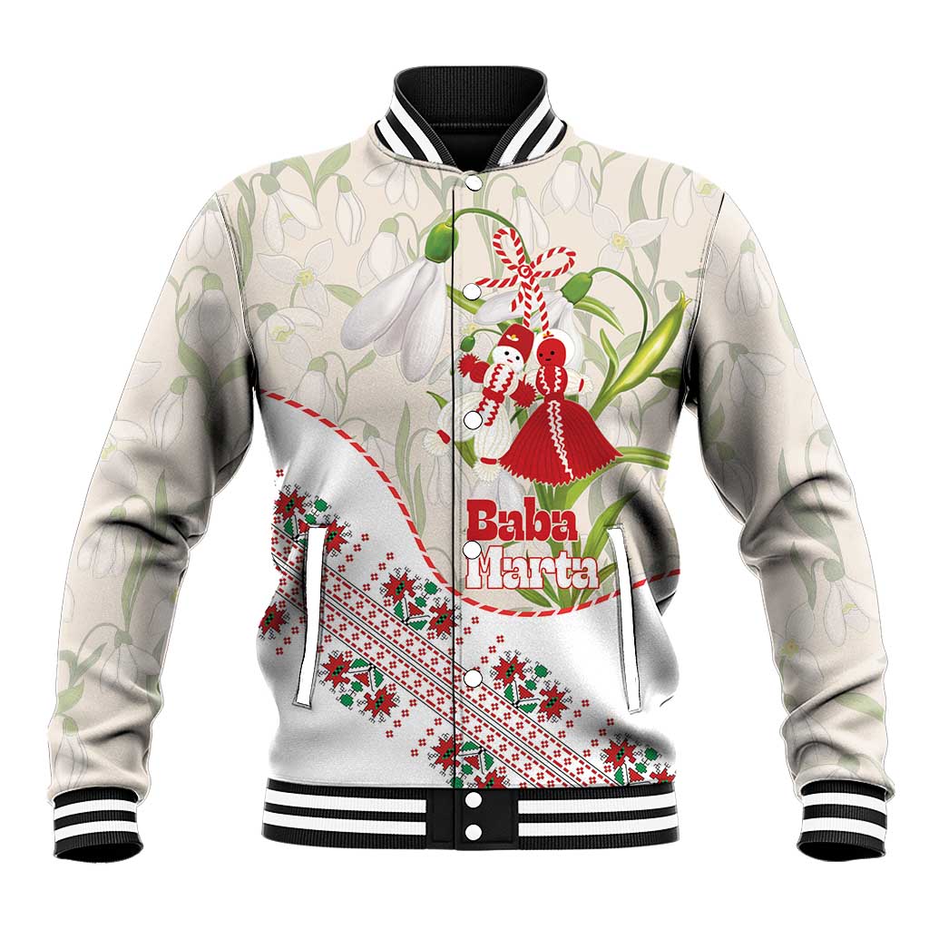 Baba Marta Bulgaria Baseball Jacket Martenitsa Snowdrop Shevitsa Folk Pattern