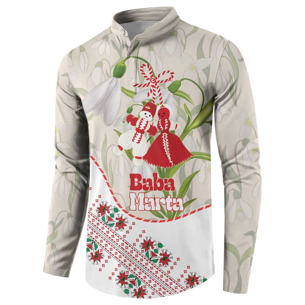 Baba Marta Bulgaria Button Sweatshirt Martenitsa Snowdrop Shevitsa Folk Pattern