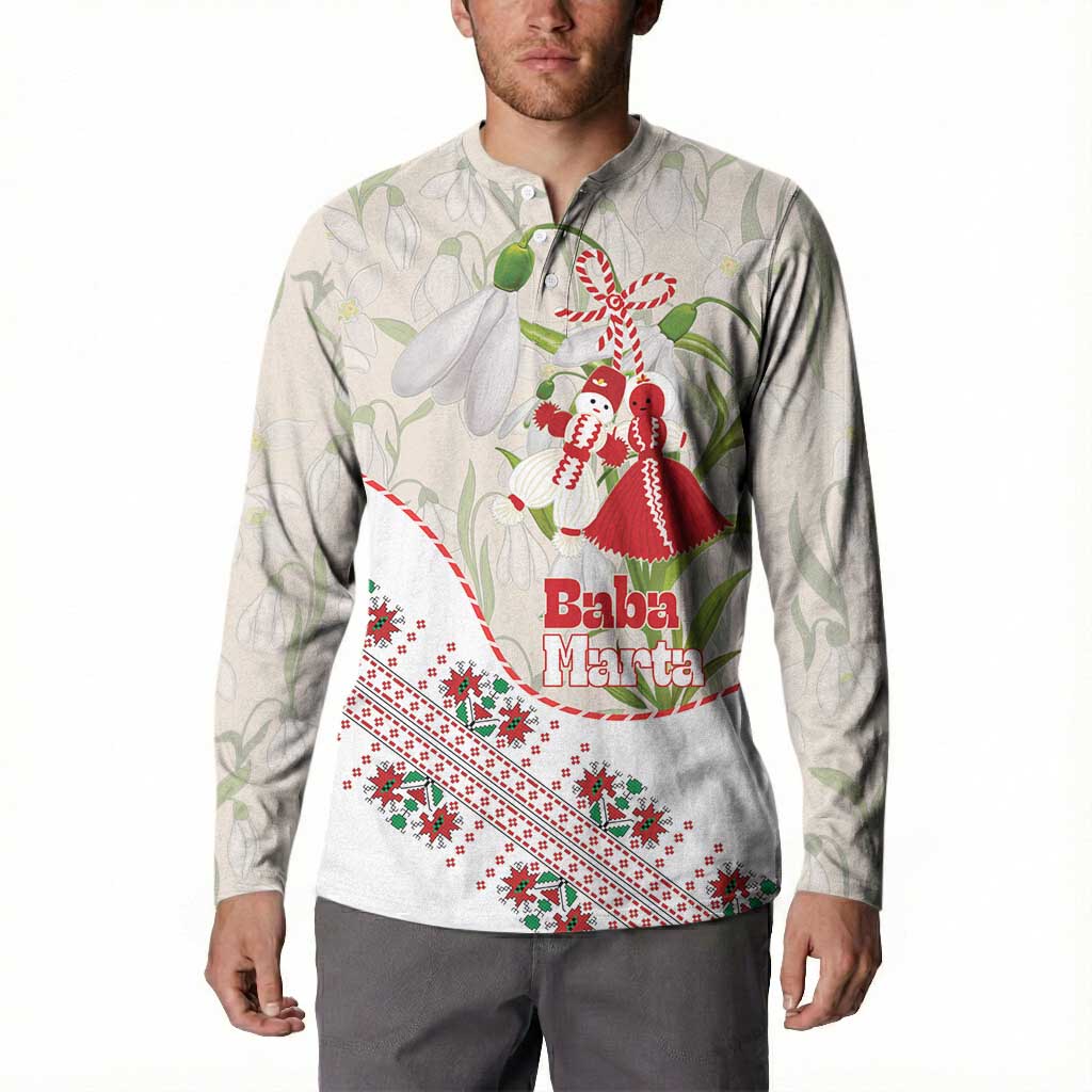 Baba Marta Bulgaria Button Sweatshirt Martenitsa Snowdrop Shevitsa Folk Pattern