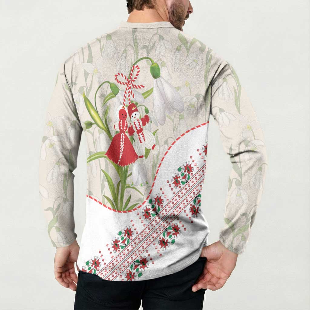 Baba Marta Bulgaria Button Sweatshirt Martenitsa Snowdrop Shevitsa Folk Pattern