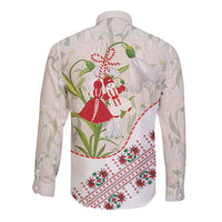 Baba Marta Bulgaria Long Sleeve Button Shirt Martenitsa Snowdrop Shevitsa Folk Pattern