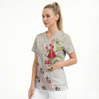 Baba Marta Bulgaria Scrub Top Martenitsa Snowdrop Shevitsa Folk Pattern