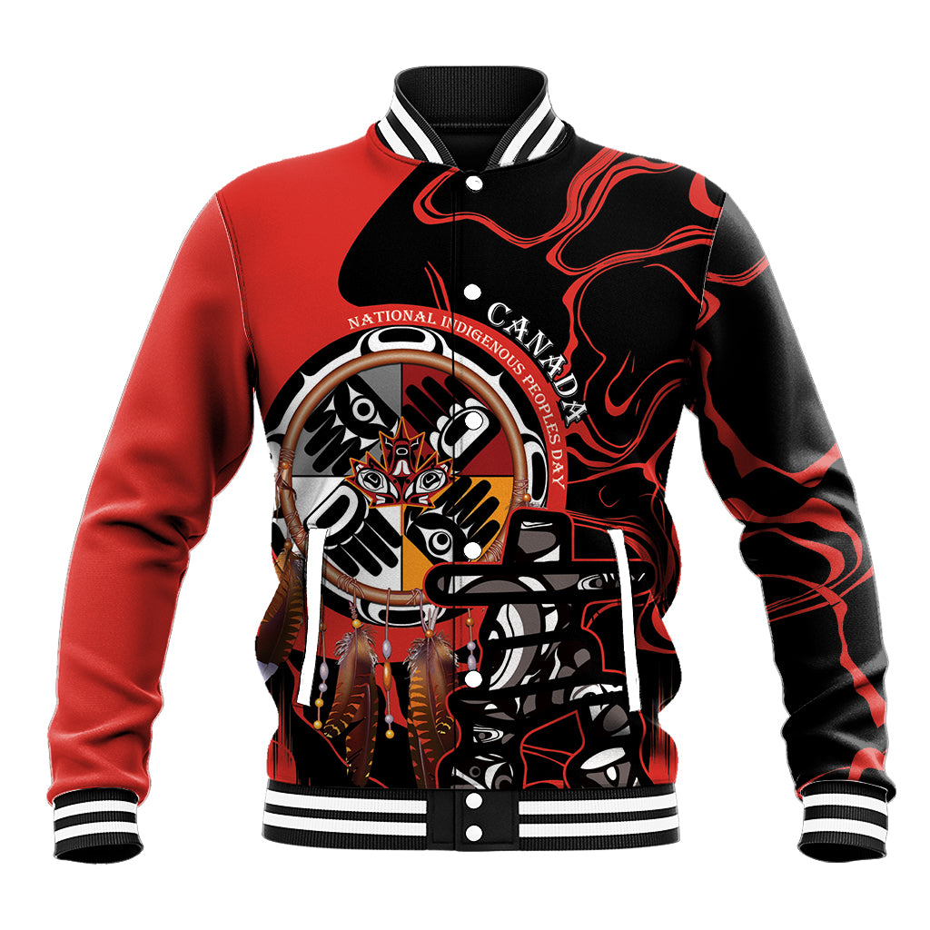 Canada National Aboriginal Day Baseball Jacket Indigenous Peoples Inuksuit With Dreamcatcher - Wonder Print Shop