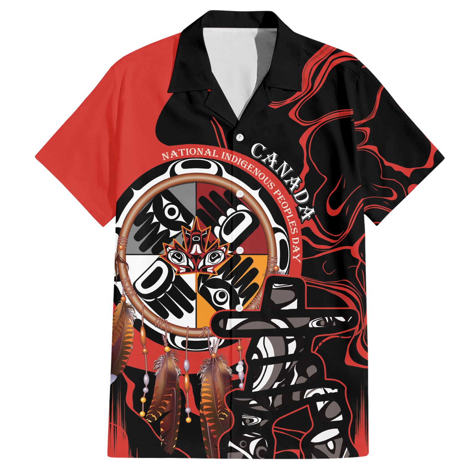 Canada National Aboriginal Day Hawaiian Shirt Indigenous Peoples Inuksuit With Dreamcatcher - Wonder Print Shop