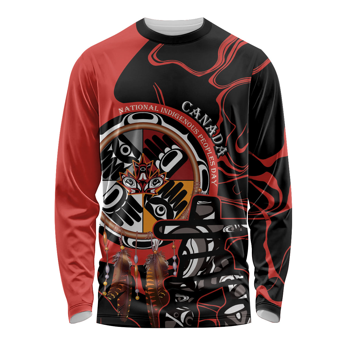 Canada National Aboriginal Day Long Sleeve Shirt Indigenous Peoples Inuksuit With Dreamcatcher - Wonder Print Shop