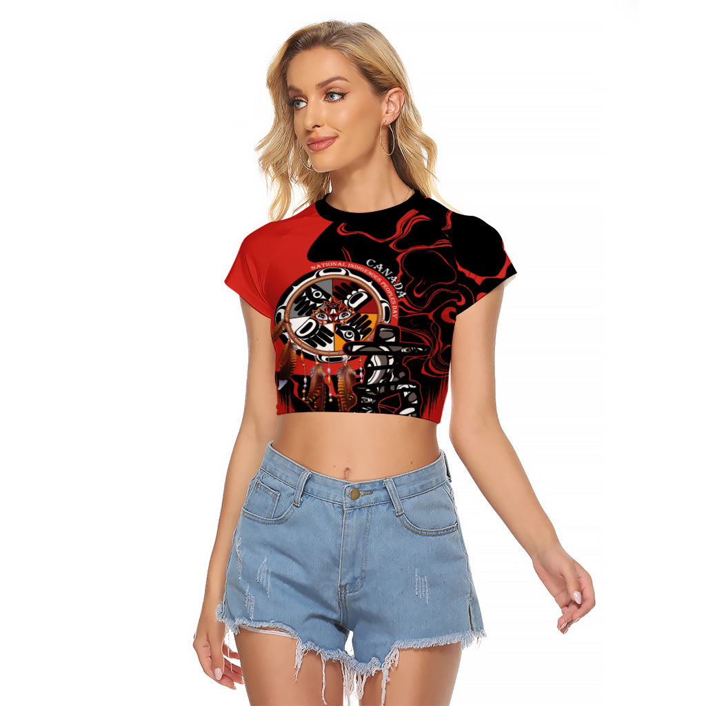 Canada National Aboriginal Day Raglan Cropped T Shirt Indigenous Peoples Inuksuit With Dreamcatcher