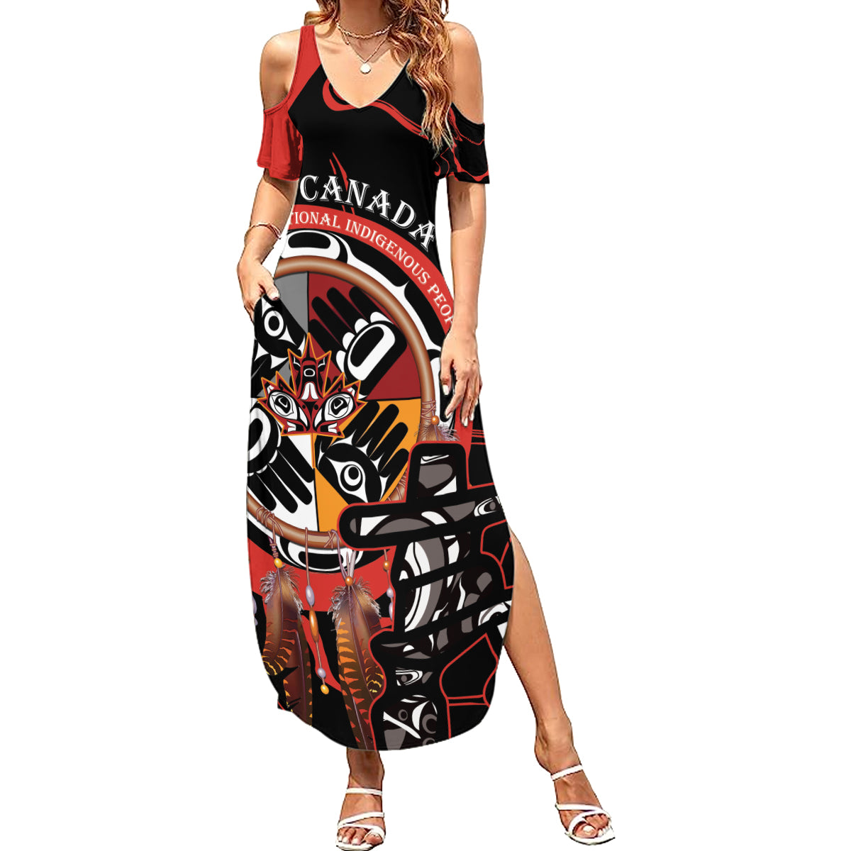 Canada National Aboriginal Day Summer Maxi Dress Indigenous Peoples Inuksuit With Dreamcatcher