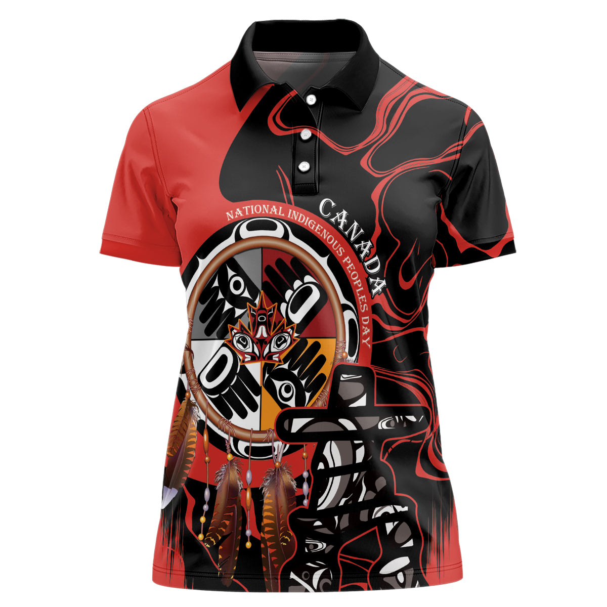 Canada National Aboriginal Day Women Polo Shirt Indigenous Peoples Inuksuit With Dreamcatcher