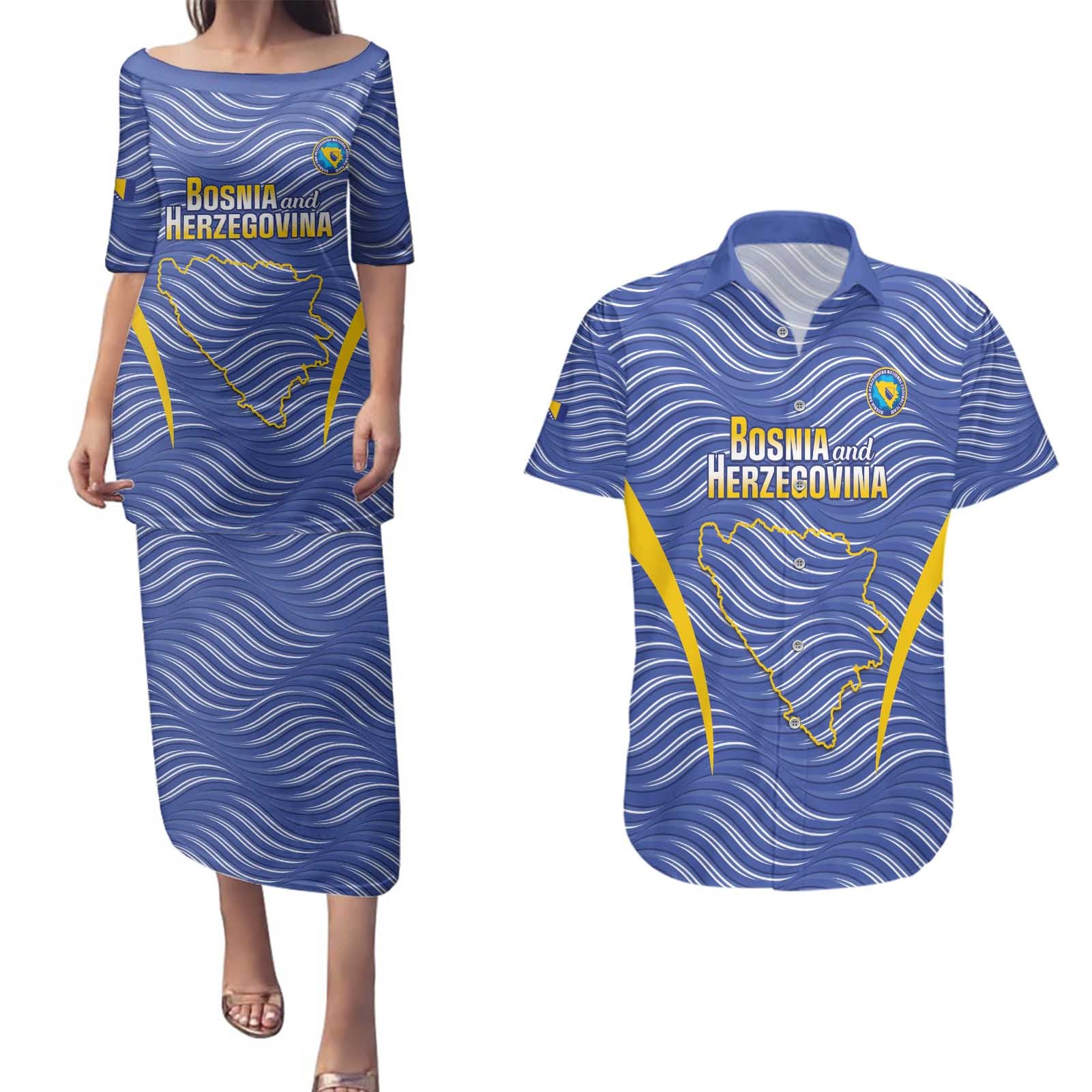 Custom Bosnia and Herzegovina Football Couples Matching Puletasi and Hawaiian Shirt Come On Zmajevi