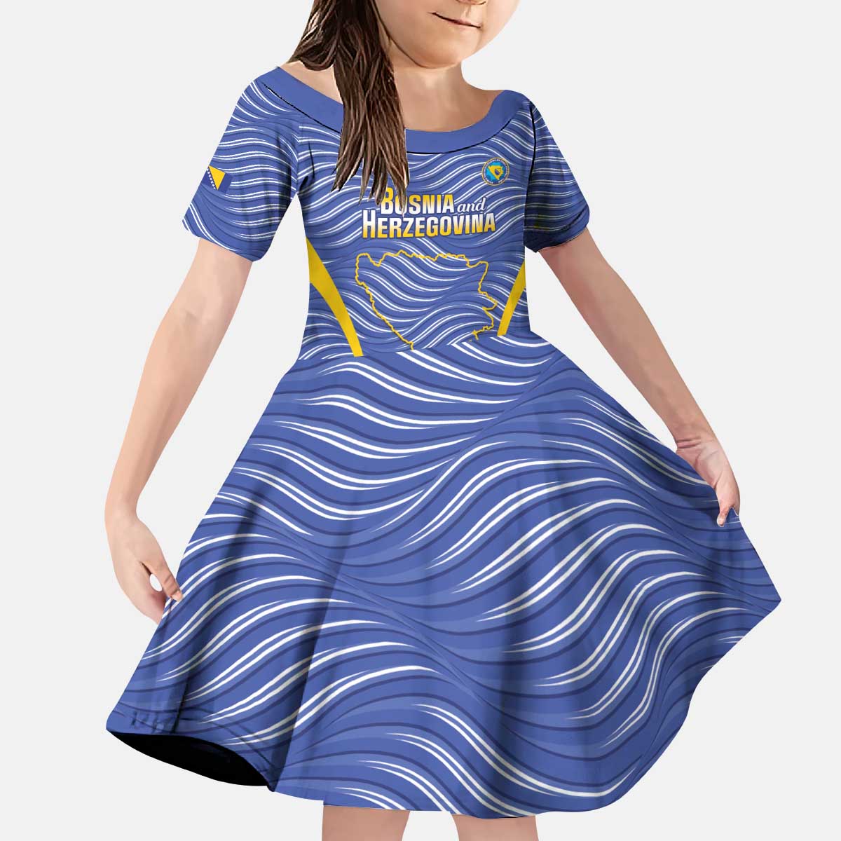 Custom Bosnia and Herzegovina Football Kid Short Sleeve Dress Come On Zmajevi