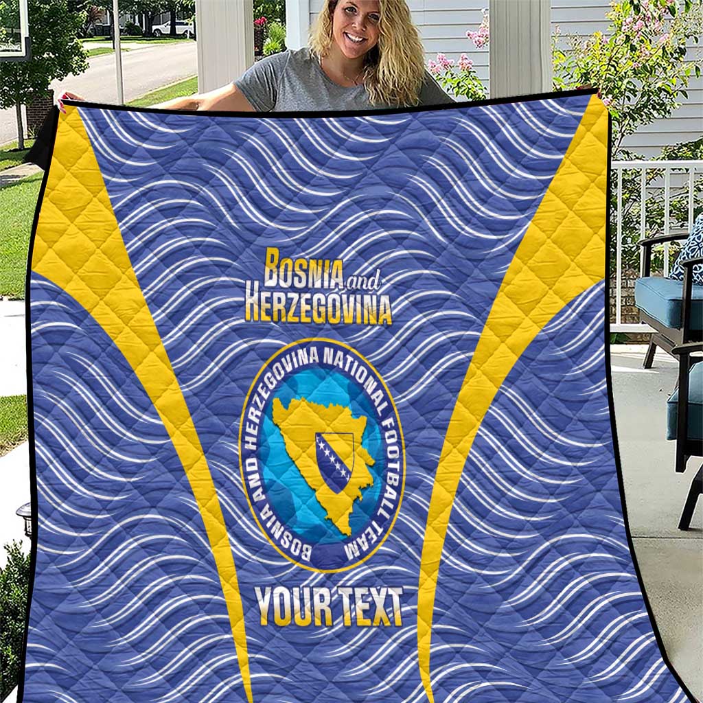 Blue and yellow Bosnia and Herzegovina football quilt with crest and customizable text