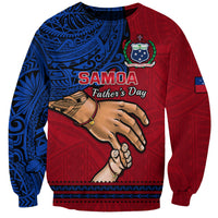 Red crewneck sweatshirt with blue Polynesian patterns, 'SAMOA' and Father's Day graphic