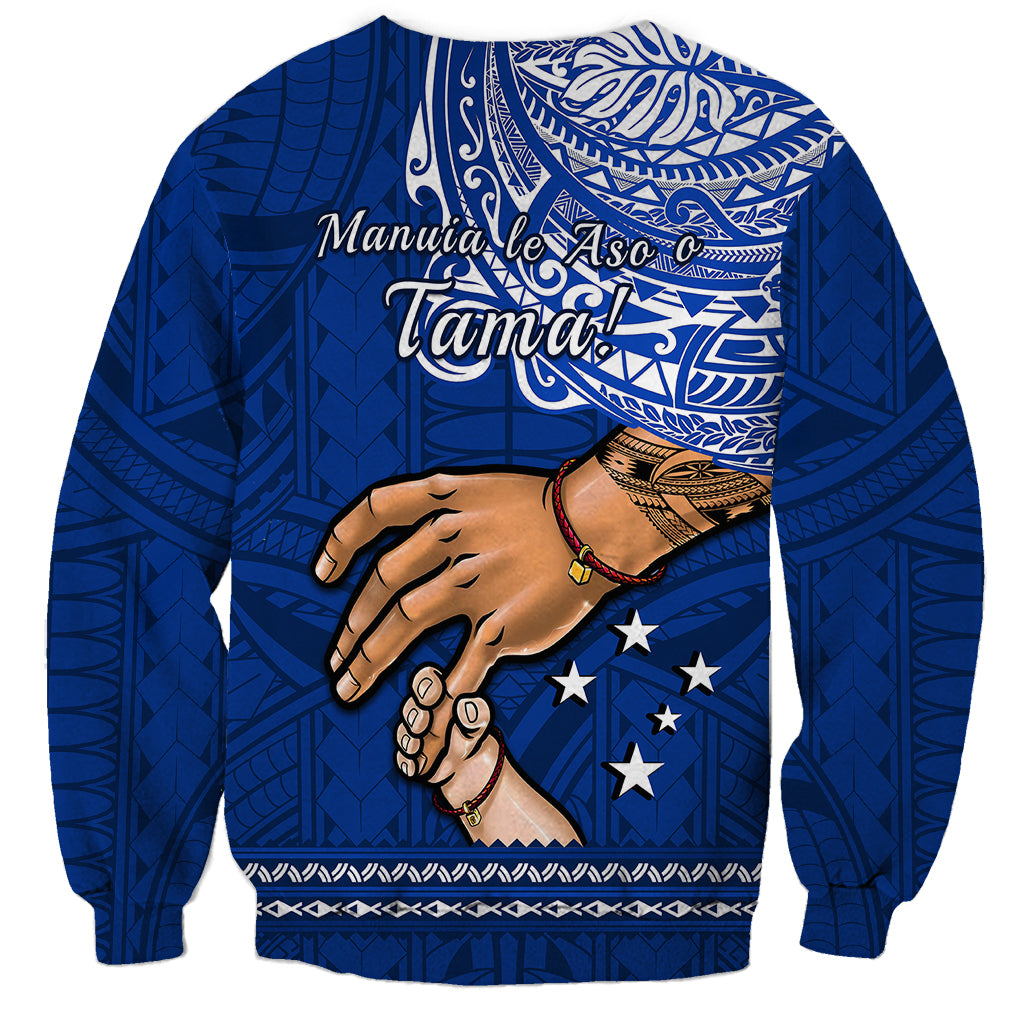 Samoa Father’s Day blue sweatshirt with Polynesian graphic and hands illustration