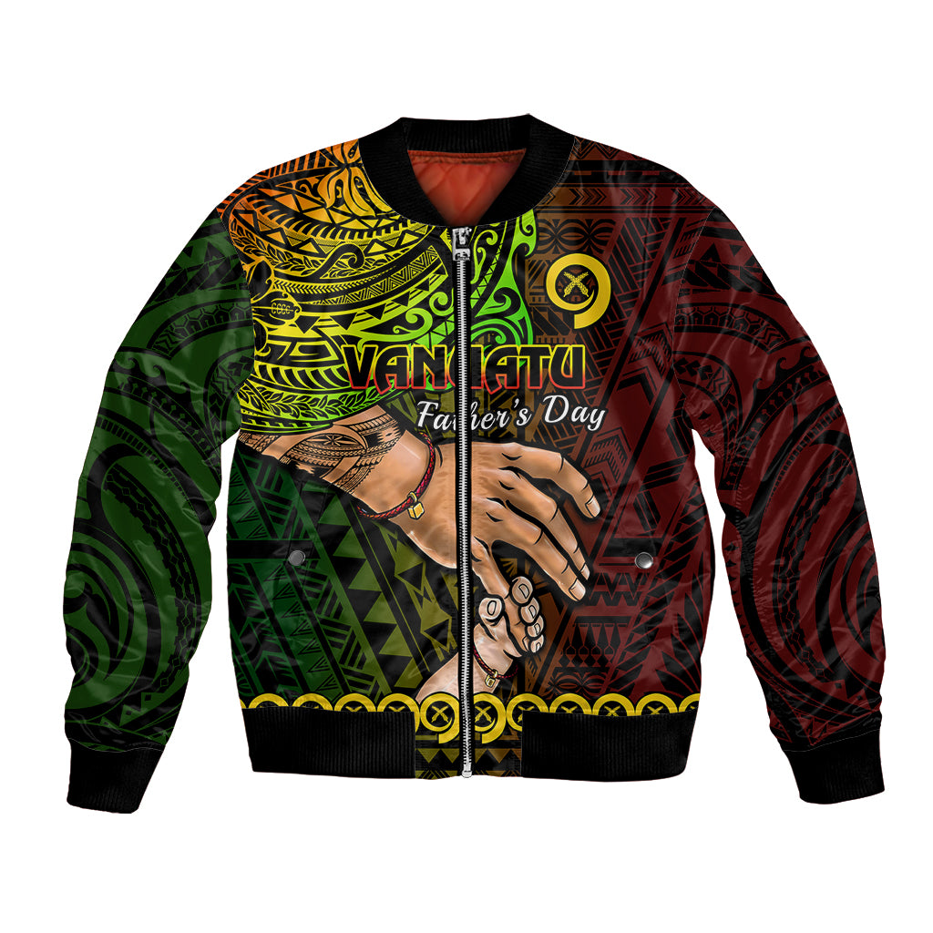 Multicolor bomber jacket with zip front, 'Father's Day' print and tribal patterns
