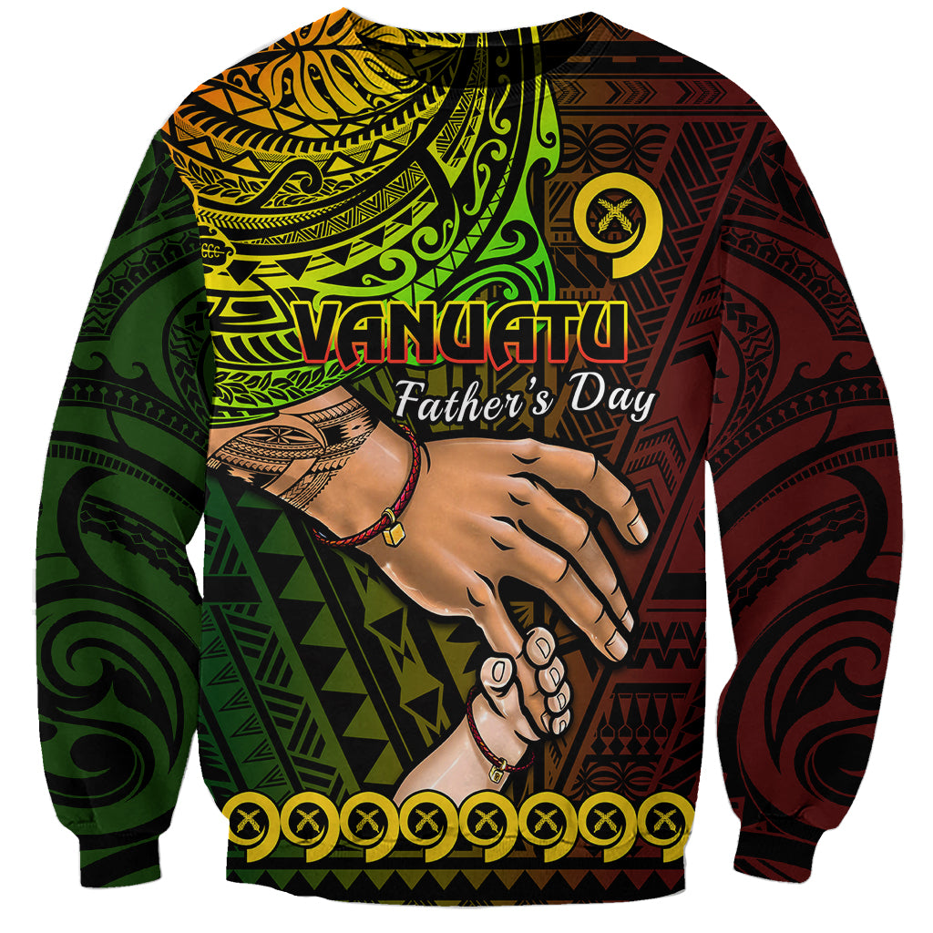 Unisex Vanuatu Father's Day sweatshirt with reggae-style hand graphic, multicolor on dark