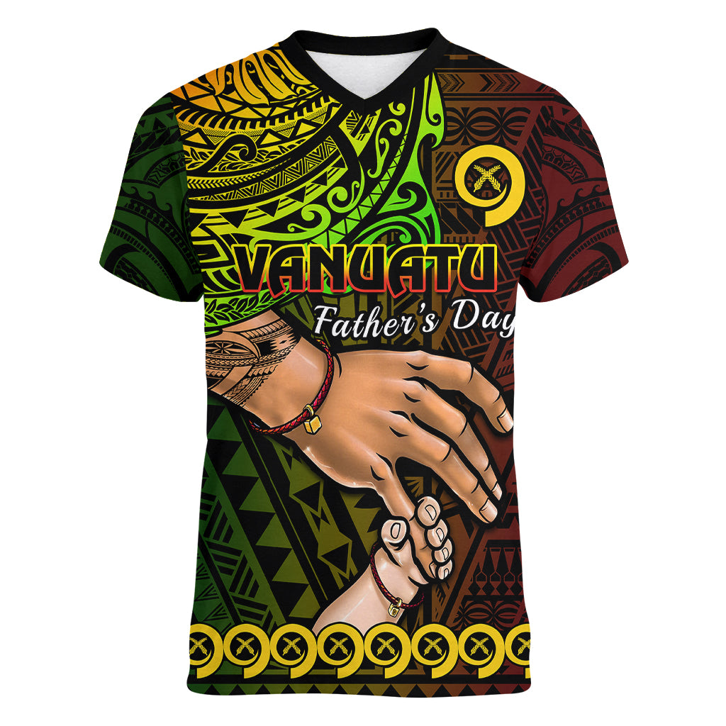 Personalised Father Day Vanuatu Women V Neck T Shirt I Love You Dad Reggae Version - Wonder Print Shop