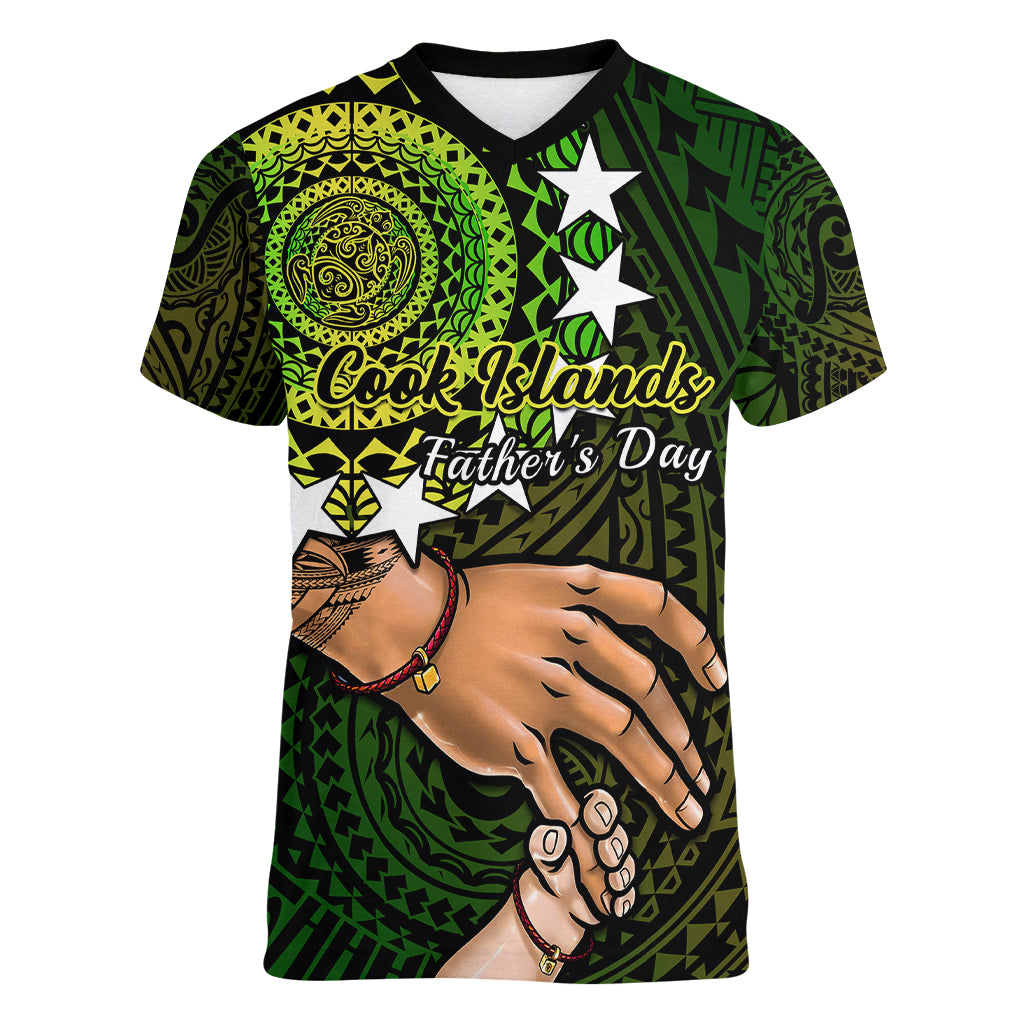 Personalised Father Day Cook Islands Women V Neck T Shirt I Love You Dad Kuki Airani Turtle Pattern - Wonder Print Shop