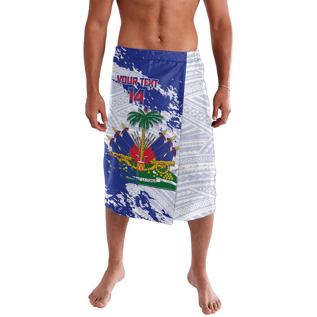 Custom Haiti Football Lavalava Les Grenadiers Blue Grunge Polynesian Tattoo - Wonder Print Shop