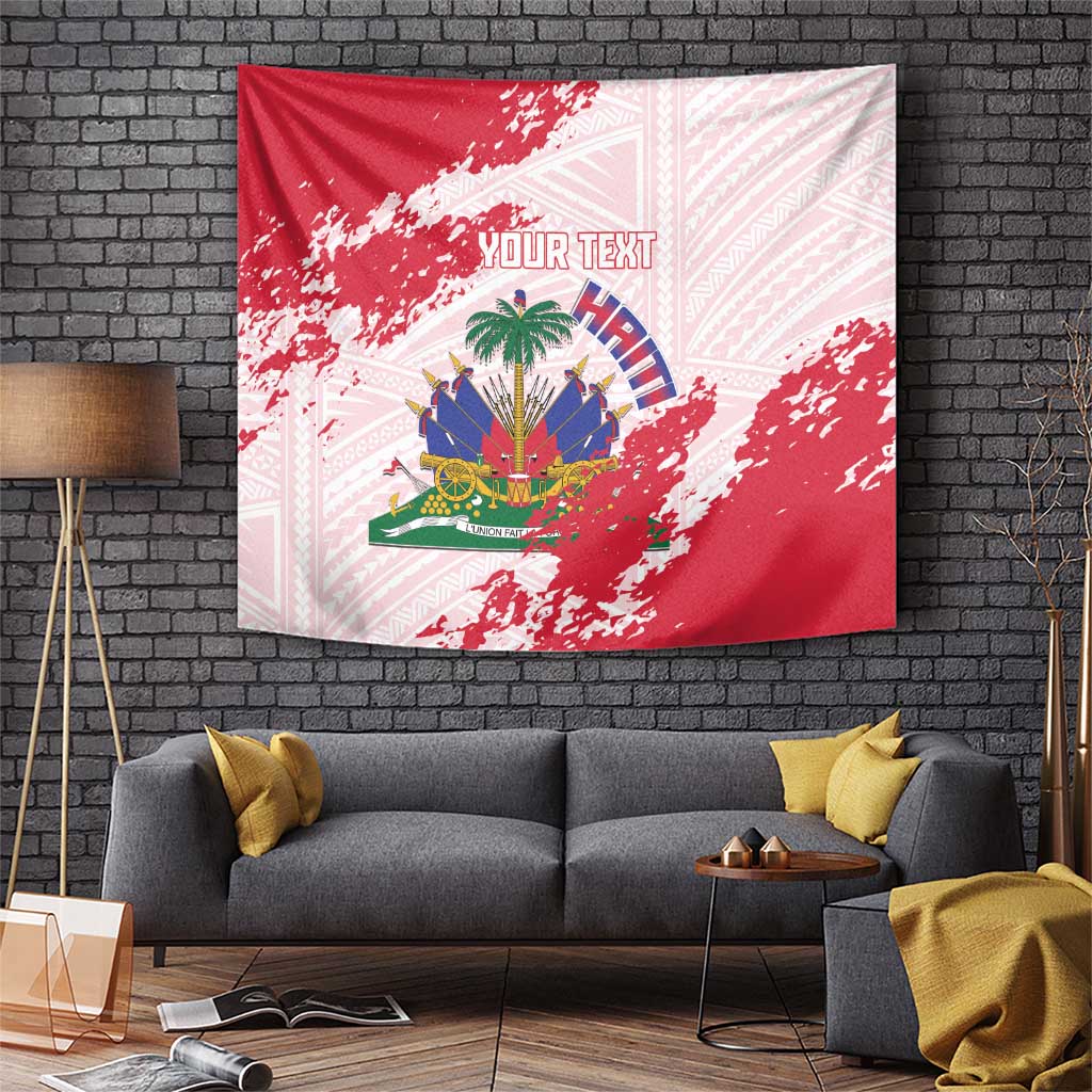 Custom Haiti Football Tapestry Les Grenadiers Red Grunge Polynesian Tattoo - Wonder Print Shop