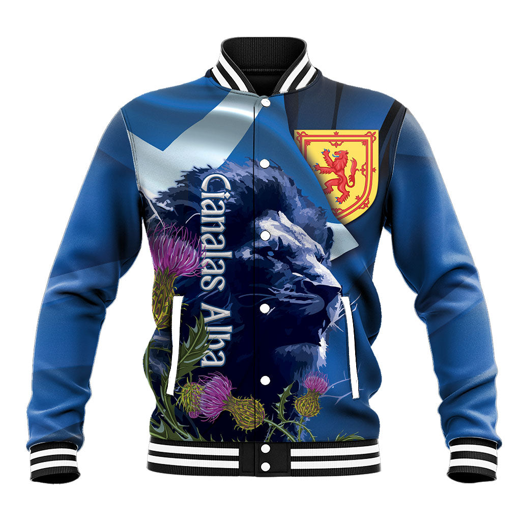 Cianalas Alba Scotland Baseball Jacket Scottish Lion and Thistle Blue Version