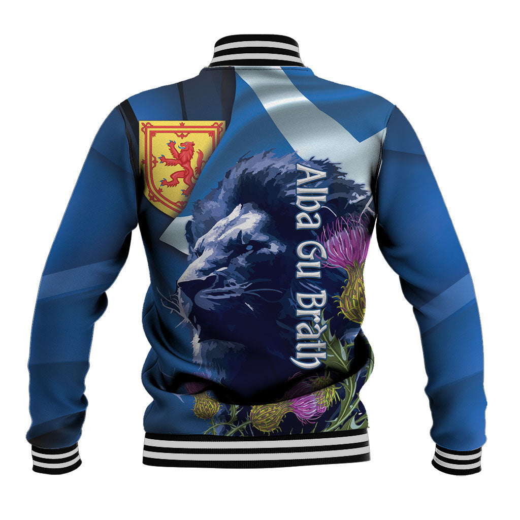 Cianalas Alba Scotland Baseball Jacket Scottish Lion and Thistle Blue Version