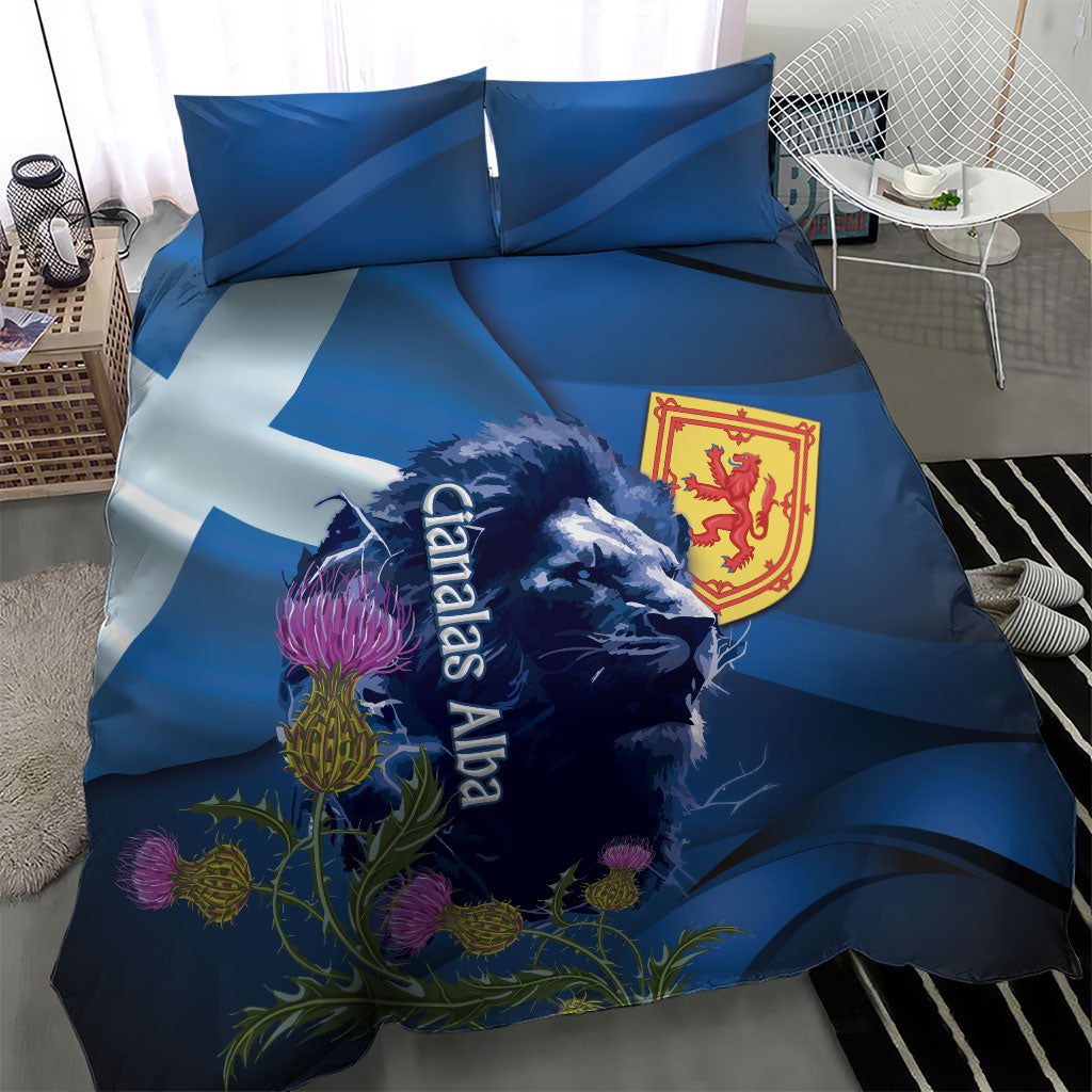 Cianalas Alba Scotland Bedding Set Scottish Lion and Thistle Blue Version
