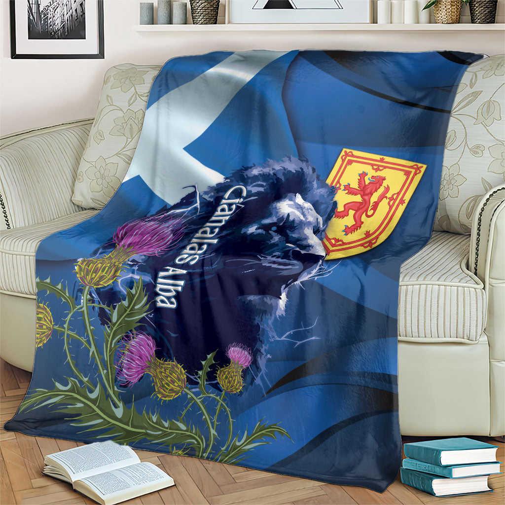 Cianalas Alba Scotland Blanket Scottish Lion and Thistle Blue Version