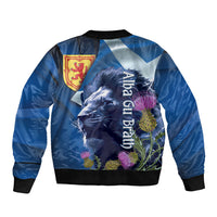 Cianalas Alba Scotland Bomber Jacket Scottish Lion and Thistle Blue Version
