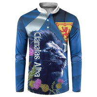 Cianalas Alba Scotland Button Sweatshirt Scottish Lion and Thistle Blue Version