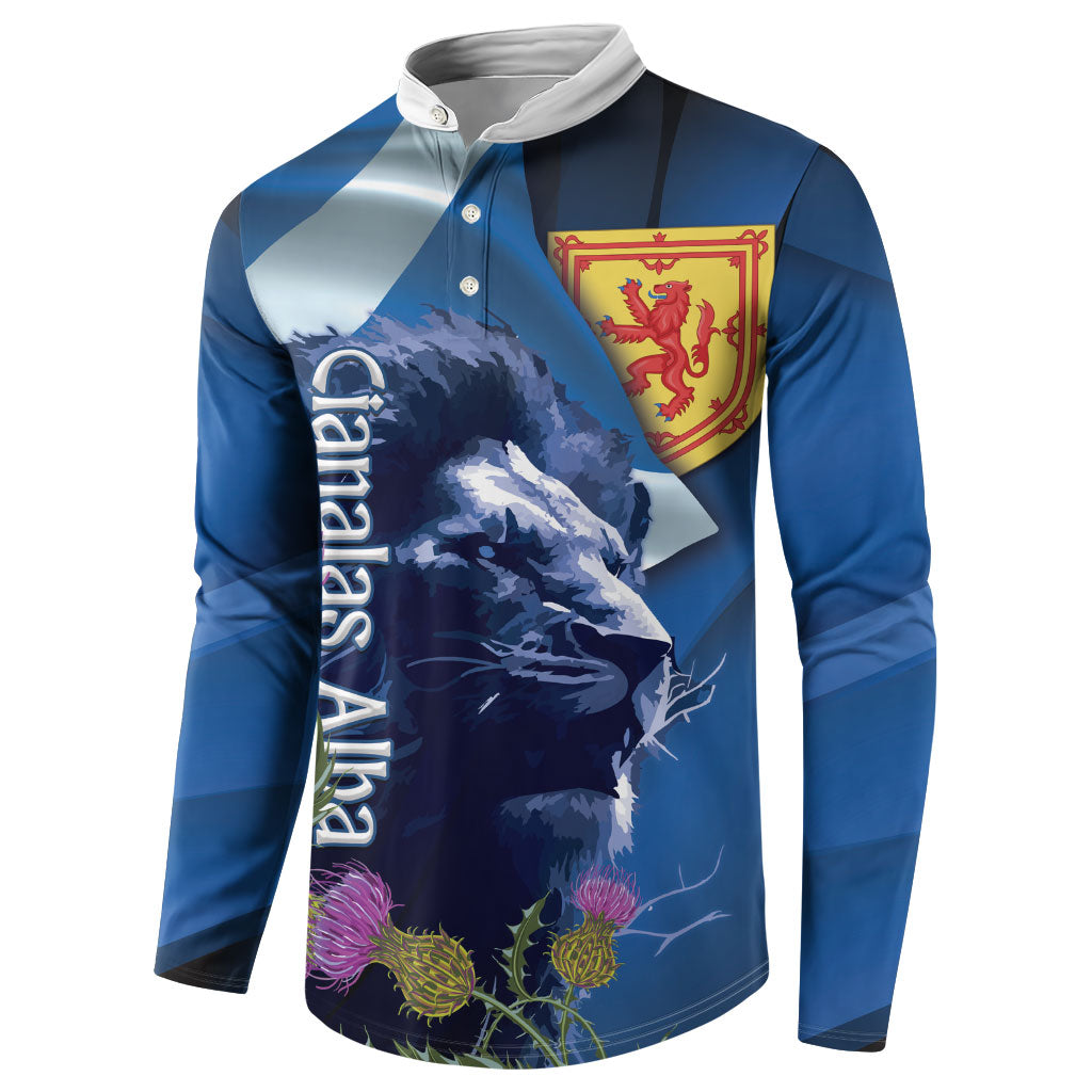 Cianalas Alba Scotland Button Sweatshirt Scottish Lion and Thistle Blue Version