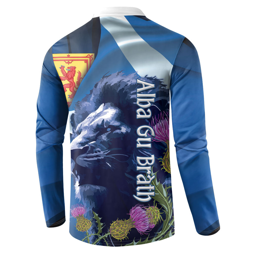 Cianalas Alba Scotland Button Sweatshirt Scottish Lion and Thistle Blue Version