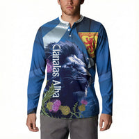 Cianalas Alba Scotland Button Sweatshirt Scottish Lion and Thistle Blue Version