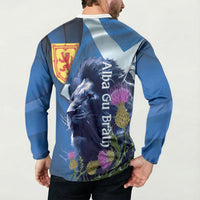 Cianalas Alba Scotland Button Sweatshirt Scottish Lion and Thistle Blue Version