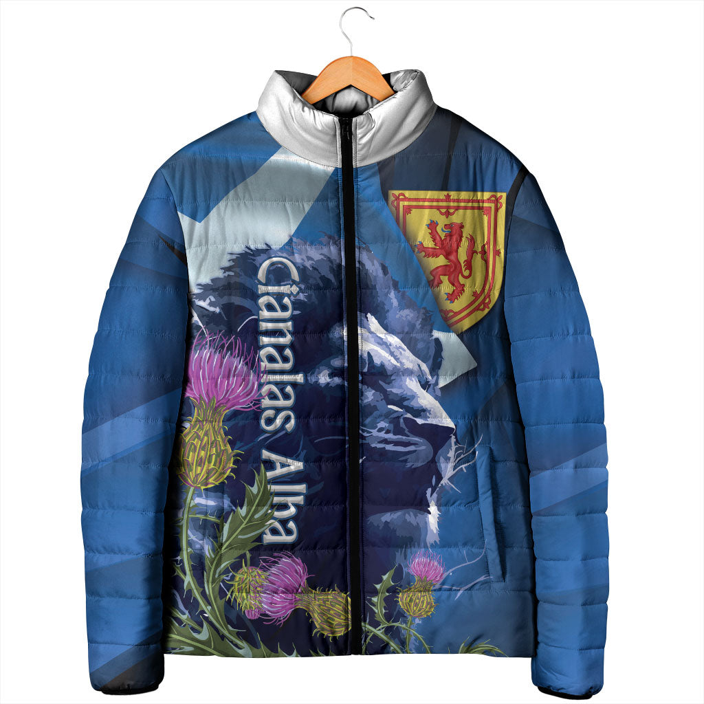Cianalas Alba Scotland Padded Jacket Scottish Lion and Thistle Blue Version