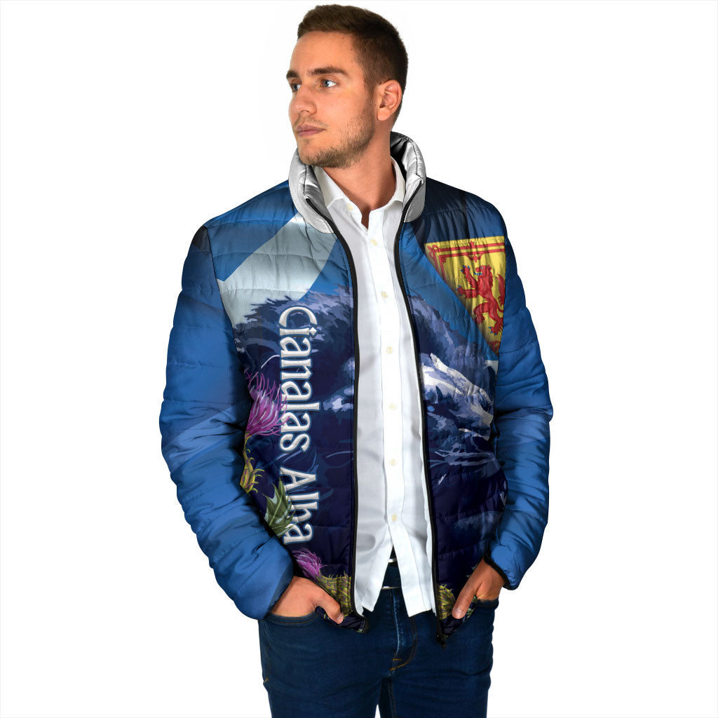 Cianalas Alba Scotland Padded Jacket Scottish Lion and Thistle Blue Version