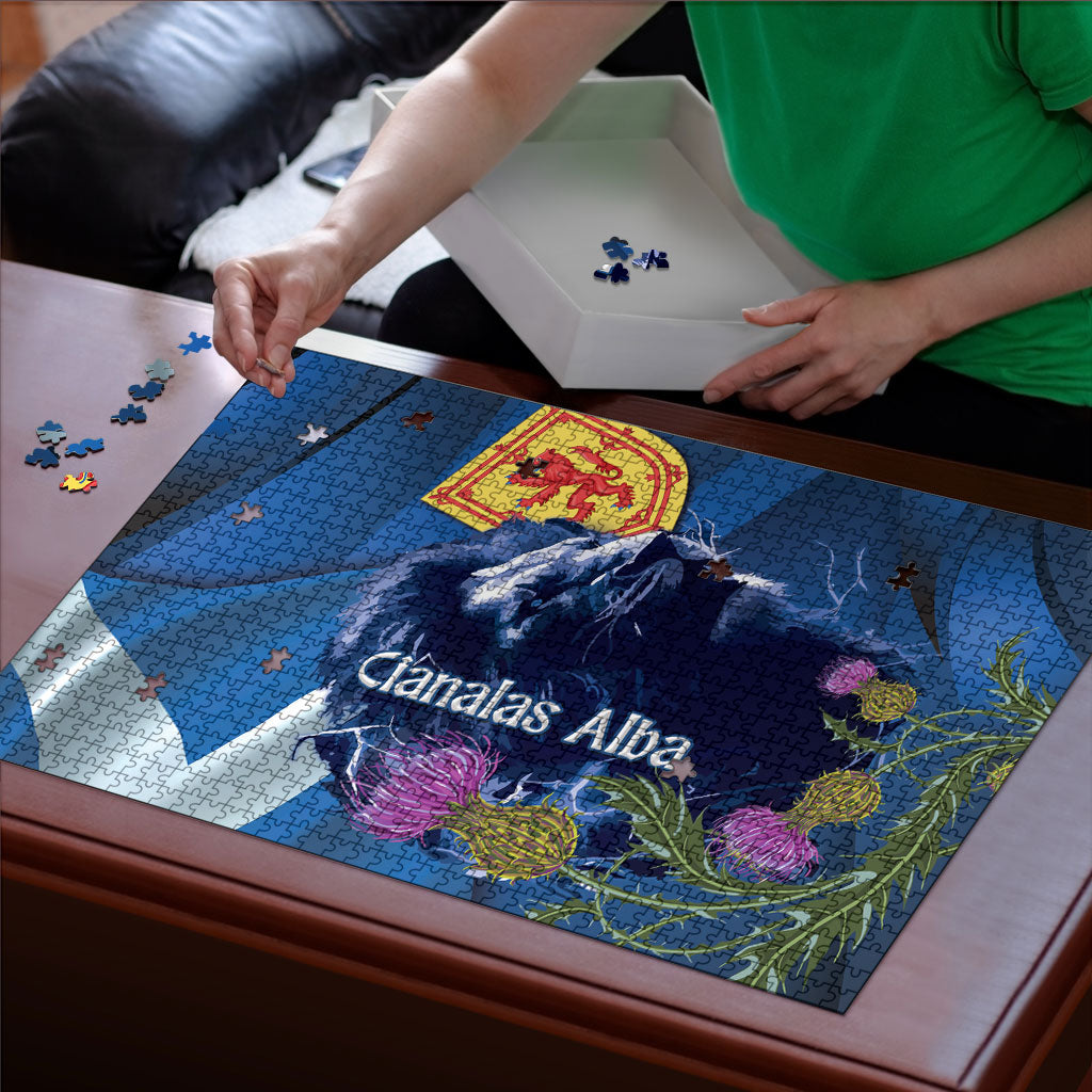Cianalas Alba Scotland Puzzle Scottish Lion and Thistle Blue Version