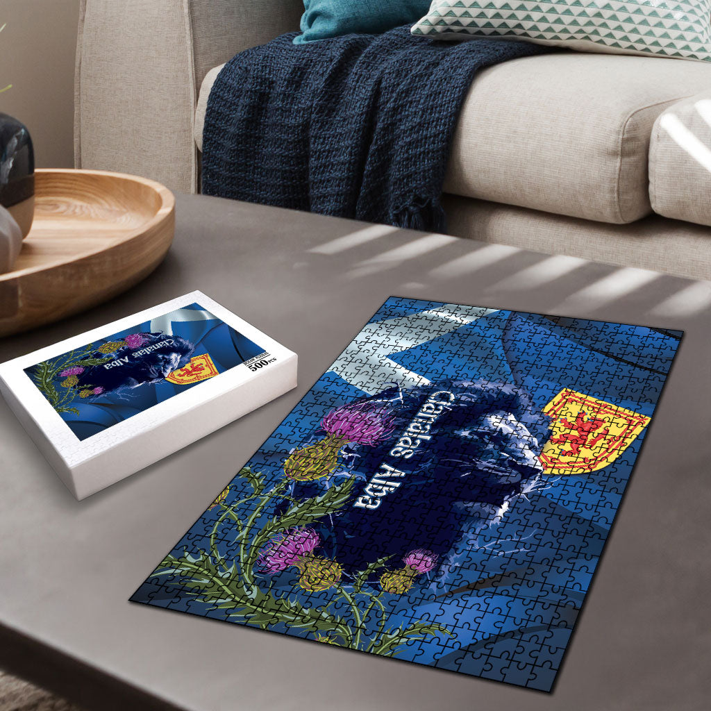Cianalas Alba Scotland Puzzle Scottish Lion and Thistle Blue Version