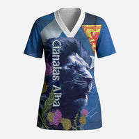 Cianalas Alba Scotland Scrub Top Scottish Lion and Thistle Blue Version