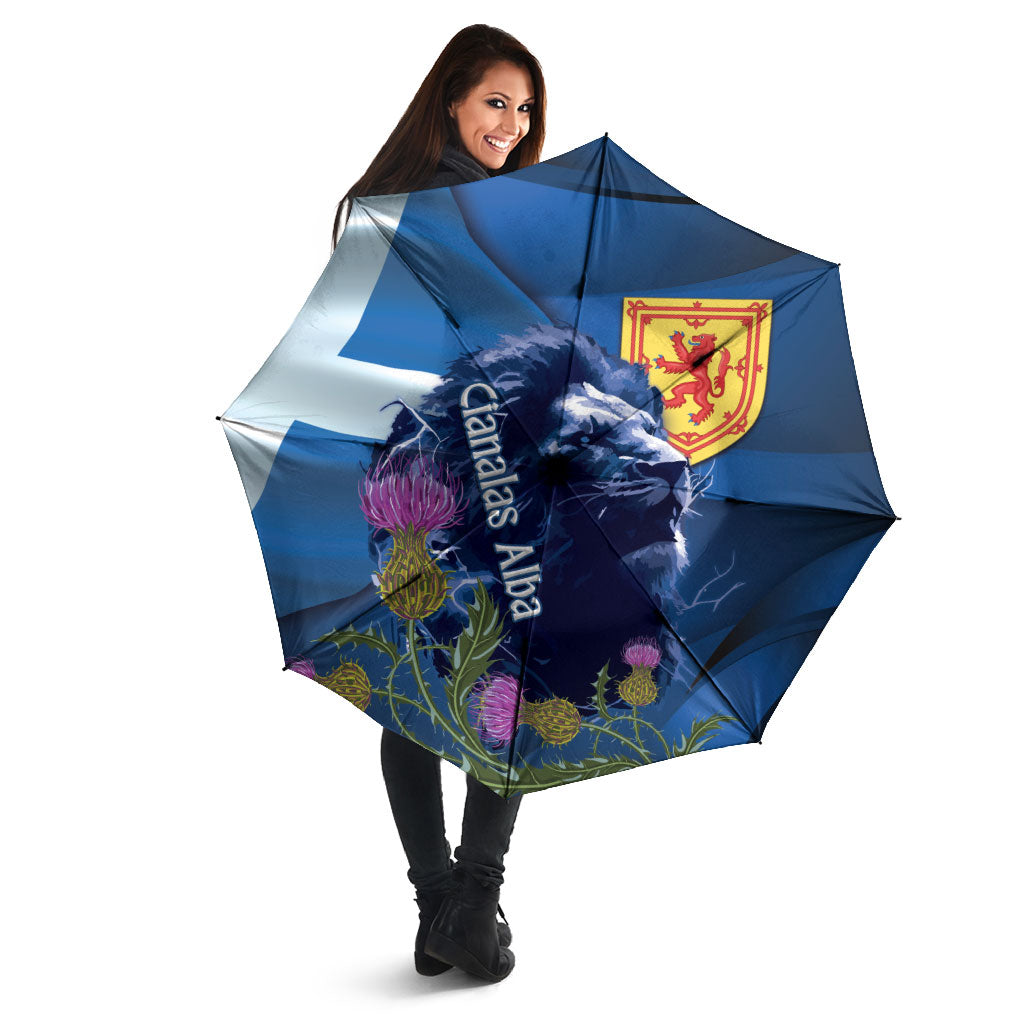 Cianalas Alba Scotland Umbrella Scottish Lion and Thistle Blue Version
