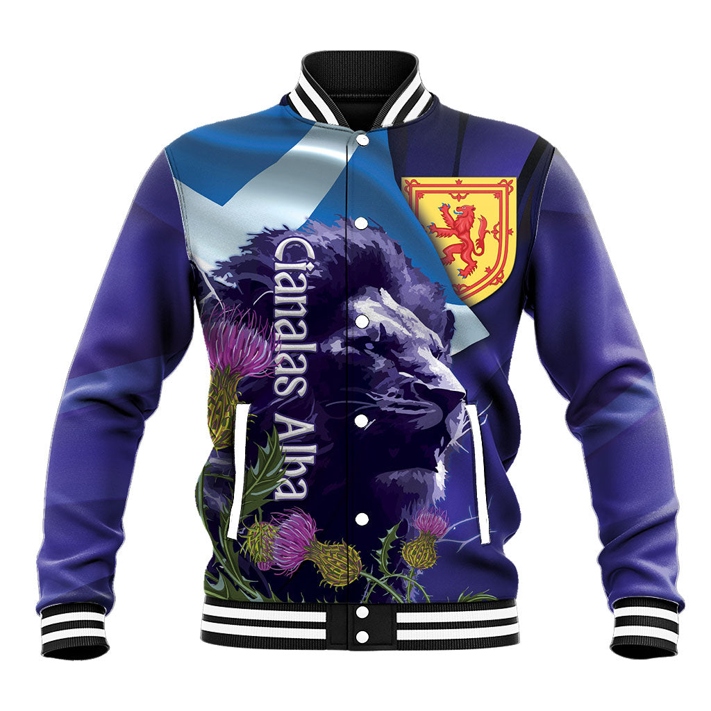 Cianalas Alba Scotland Baseball Jacket Scottish Lion and Thistle Purple Version