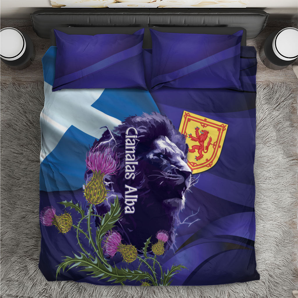 Cianalas Alba Scotland Bedding Set Scottish Lion and Thistle Purple Version