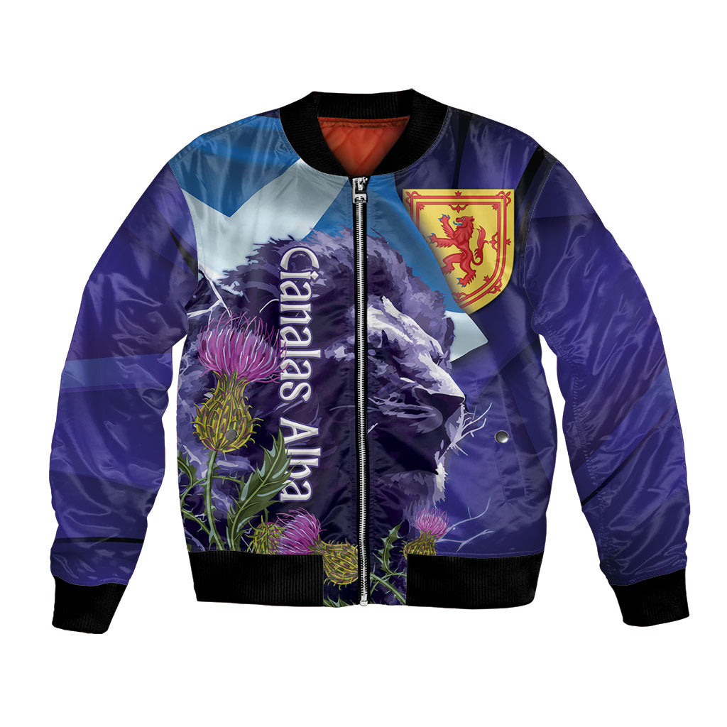 Cianalas Alba Scotland Bomber Jacket Scottish Lion and Thistle Purple Version