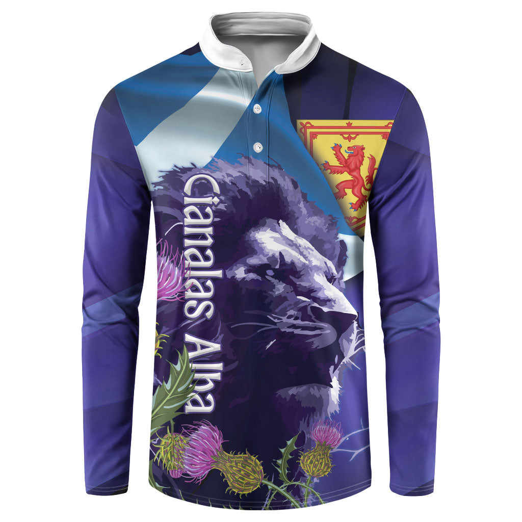 Cianalas Alba Scotland Button Sweatshirt Scottish Lion and Thistle Purple Version