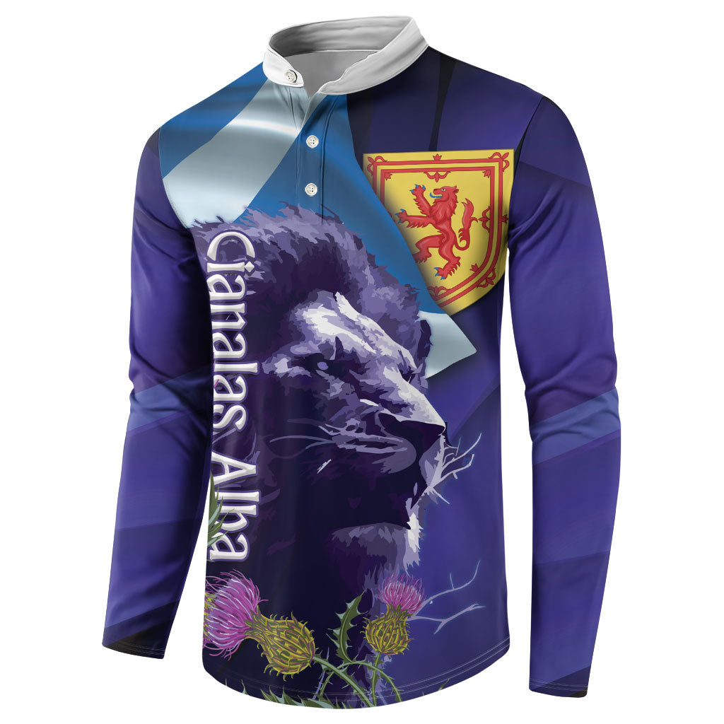 Cianalas Alba Scotland Button Sweatshirt Scottish Lion and Thistle Purple Version