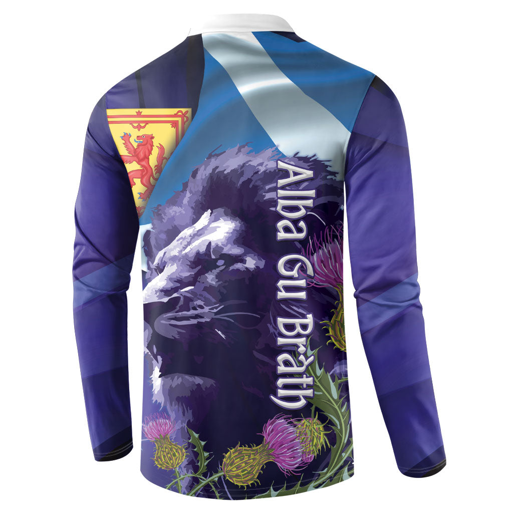 Cianalas Alba Scotland Button Sweatshirt Scottish Lion and Thistle Purple Version