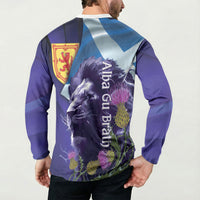 Cianalas Alba Scotland Button Sweatshirt Scottish Lion and Thistle Purple Version