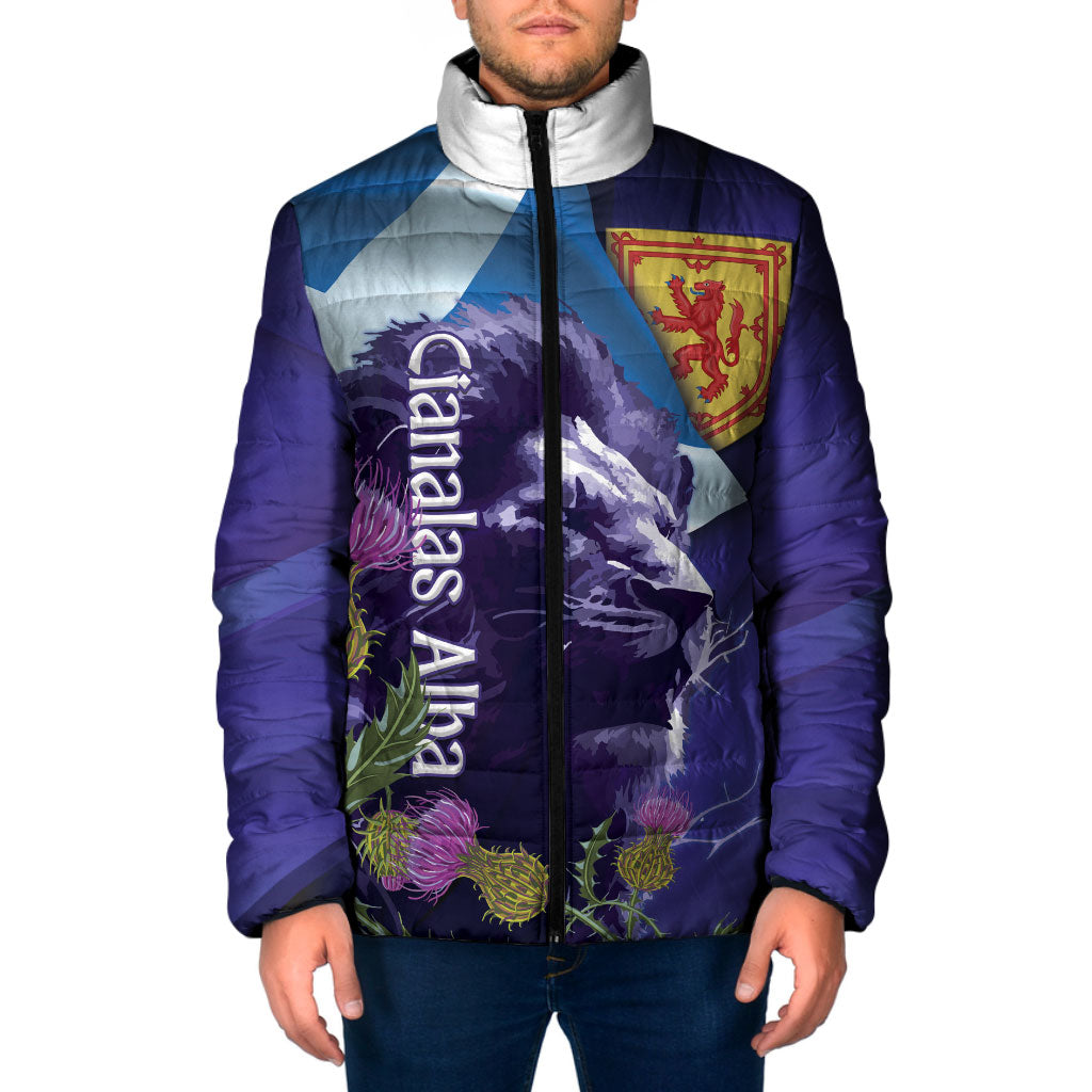Cianalas Alba Scotland Padded Jacket Scottish Lion and Thistle Purple Version